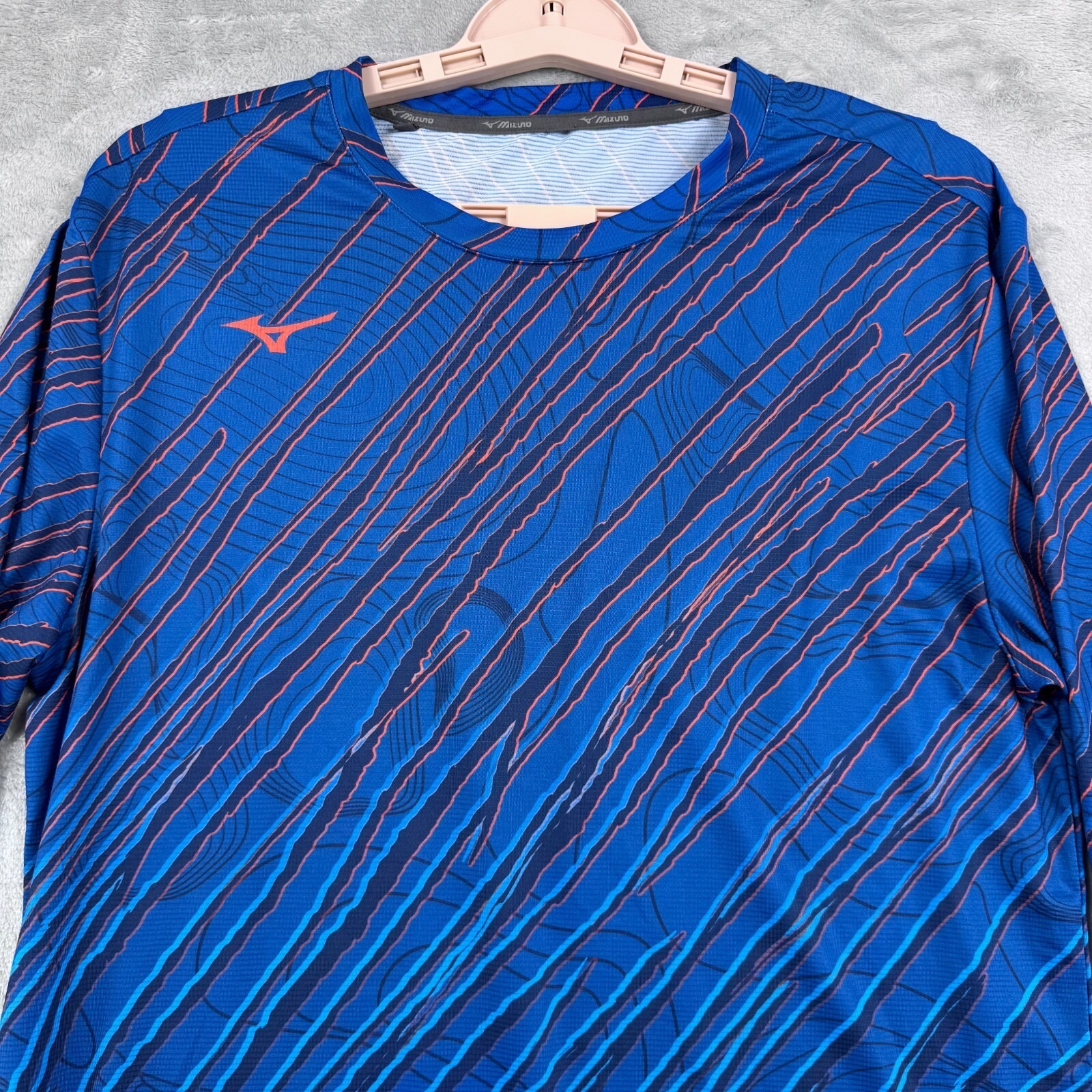 Mizuno Shirt Mens No Size Tag L Blue Topographic Pattern Long Sleeve Performance